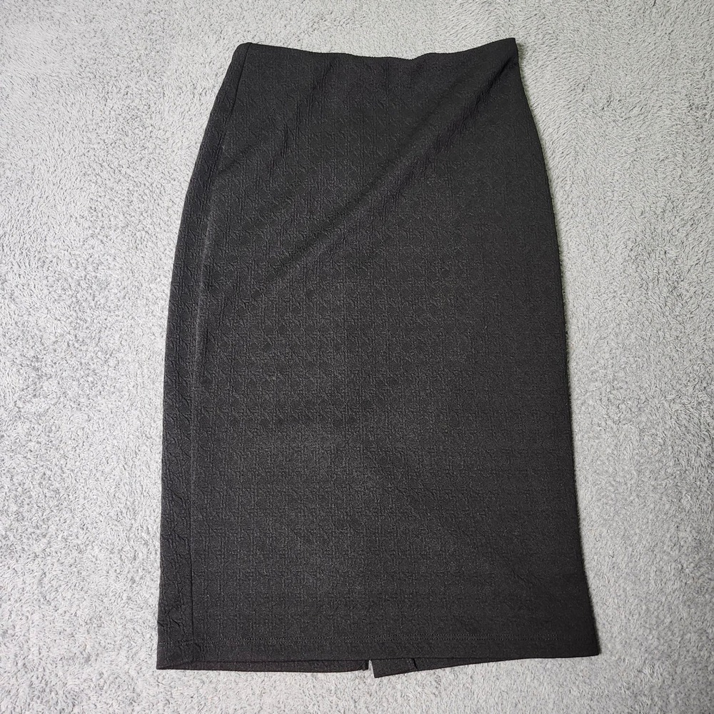 Bebe Womens XS Pencil Skirt Black Textured Knit High Waist Back Slit Midi